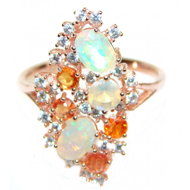 Dazzling natural Ethiopian Opal Rose Gold over .925 Sterling Silver handcrafted ring size 7 1/4