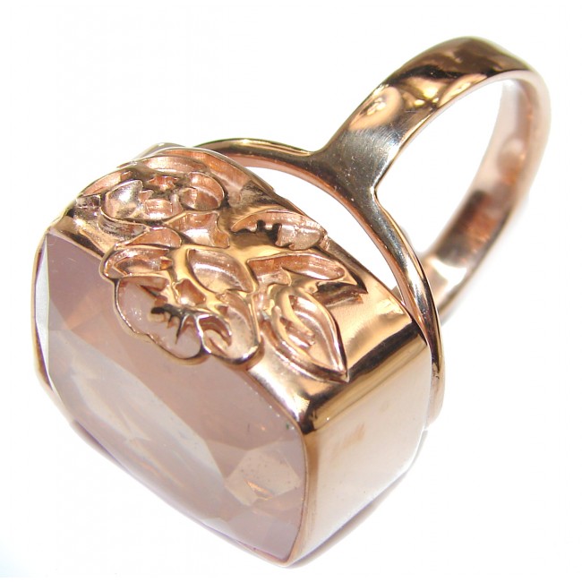 Bold 65ctw Rose Quartz 14K Gold over .925 Sterling Silver brilliantly handcrafted ring s. 8 adjustable