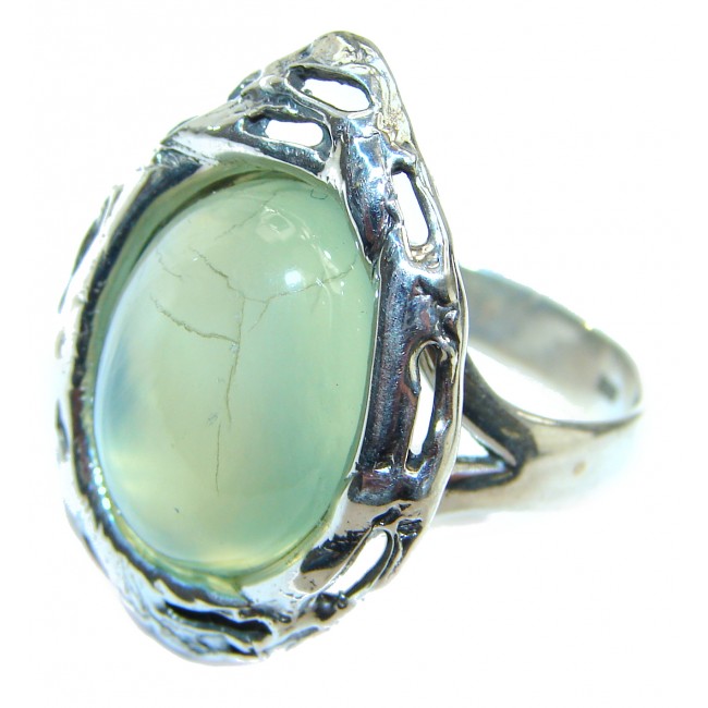 Sublime Moss Prehnite .925 Sterling Silver ring; s. 8 adjustable