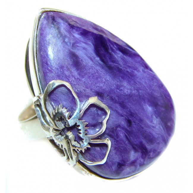 Fashion Beauty Charoite Sterling Silver Ring s. 8 adjustable