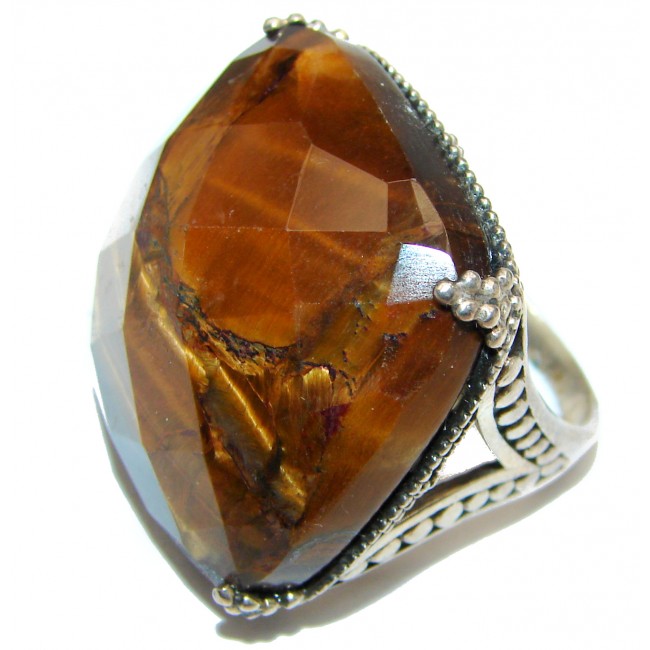 Huge and Bold Silky Golden Tigers Eye .925 Sterling Silver handmade ring s. 8