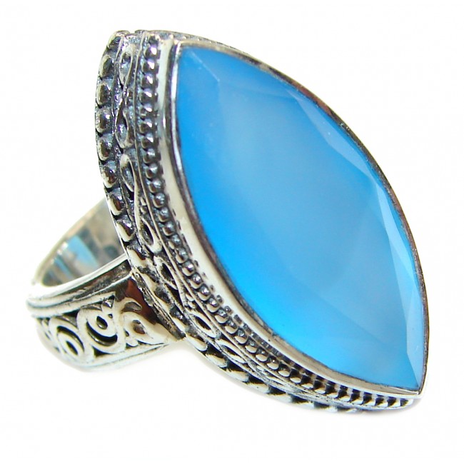 Huge Blue Chalcedony Agate .925 Sterling Silver handcrafted Ring s. 6