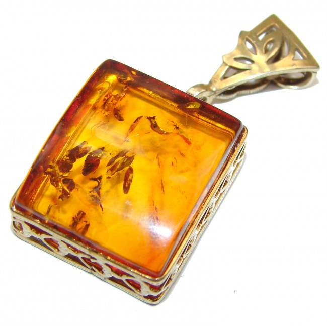 Natural Honey Amber 14K Gold over .925 Sterling Silver handmade Pendant