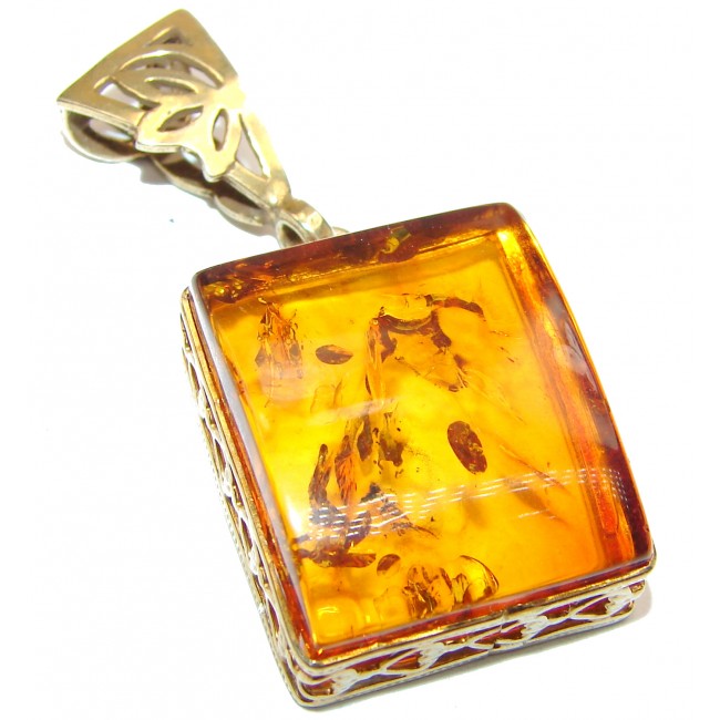 Natural Honey Amber 14K Gold over .925 Sterling Silver handmade Pendant