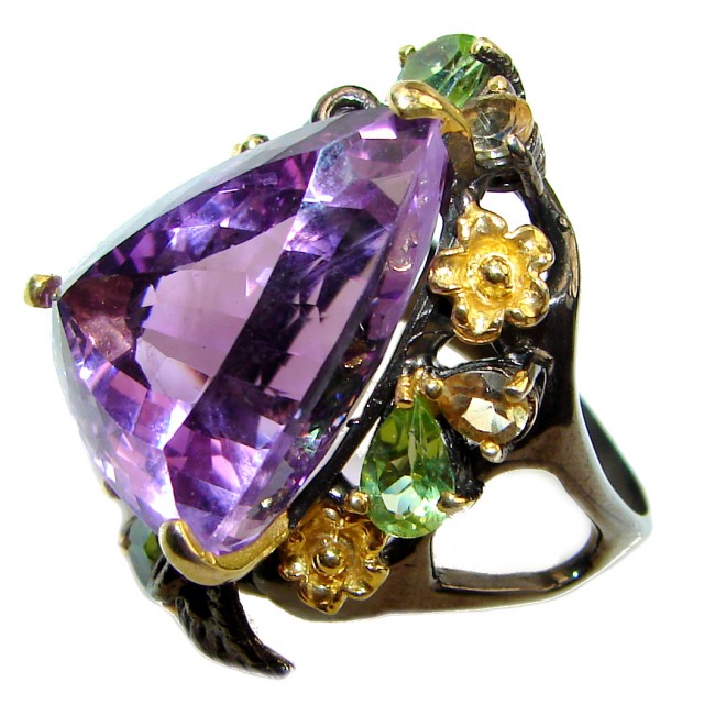 Trilliant cut Purple Perfection Amethyst black rhodium over .925 Sterling Silver Ring size 9