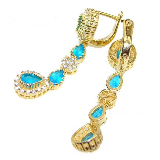 Pear Apatite Paraiba Blue 14K Gold over .925 Sterling Silver earrings