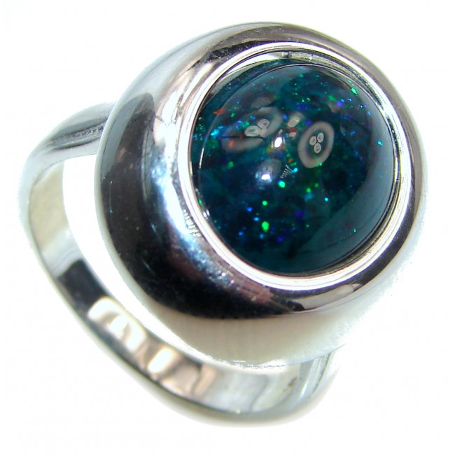 Vintage Design 5ctw Genuine Black Opal .925 Sterling Silver handmade Ring size 7