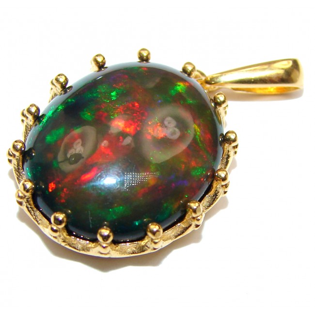 Perfection Authentic Black Opal 18K Gold over .925 Sterling Silver handmade Pendant