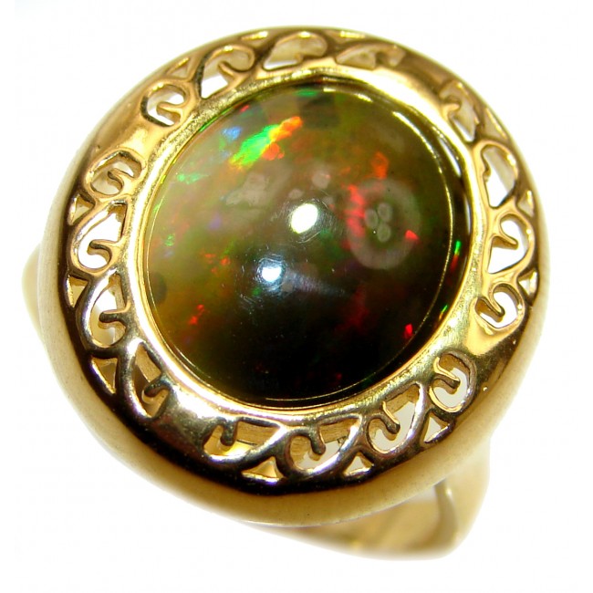Vintage Design 8.5ctw Genuine Black Opal 18K Gold over .925 Sterling Silver handmade Ring size 7 3/4