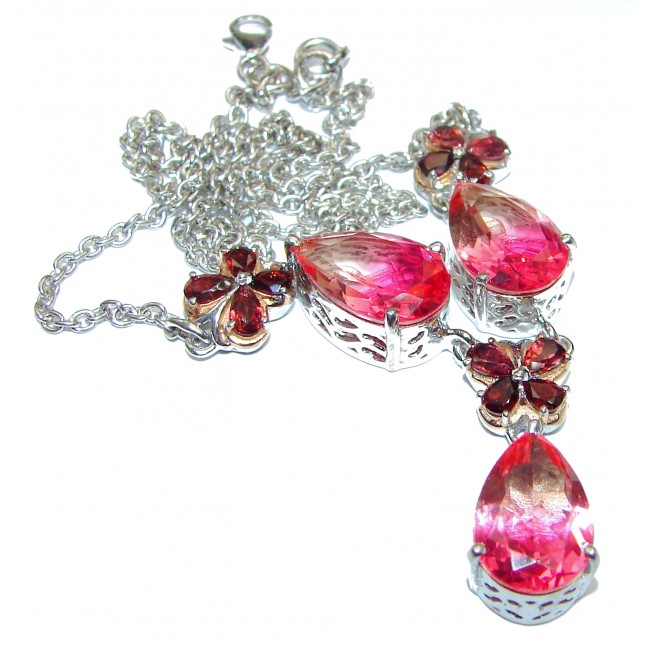 Pear cut Pink Tourmaline 18K Gold over .925 Sterling Silver handcrafted necklace