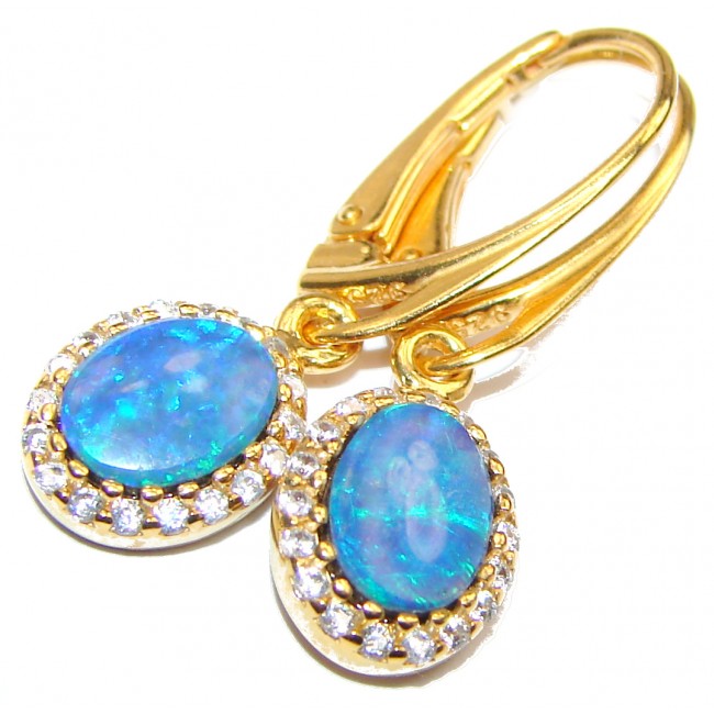 Classy Design Australian Doublet Opal 18K Gold over .925 Sterling Silver handmade earrings