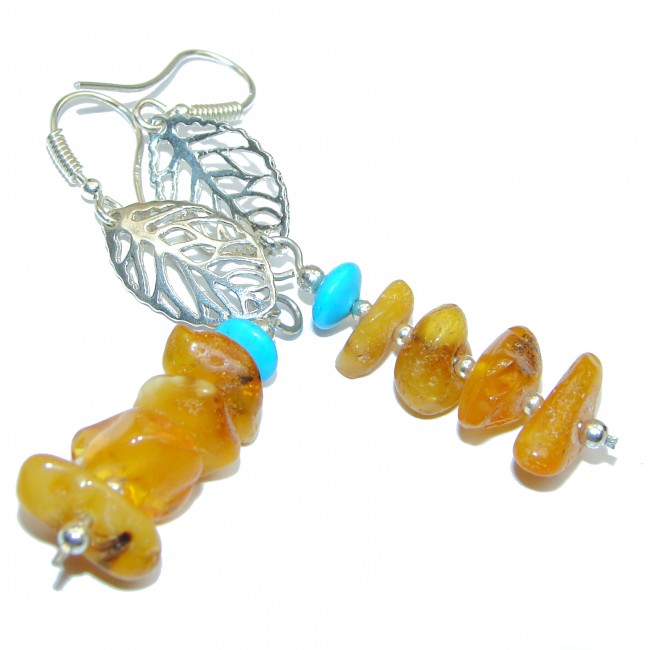Genuine Baltic Amber Turquoise .925 Sterling Silver Earrings