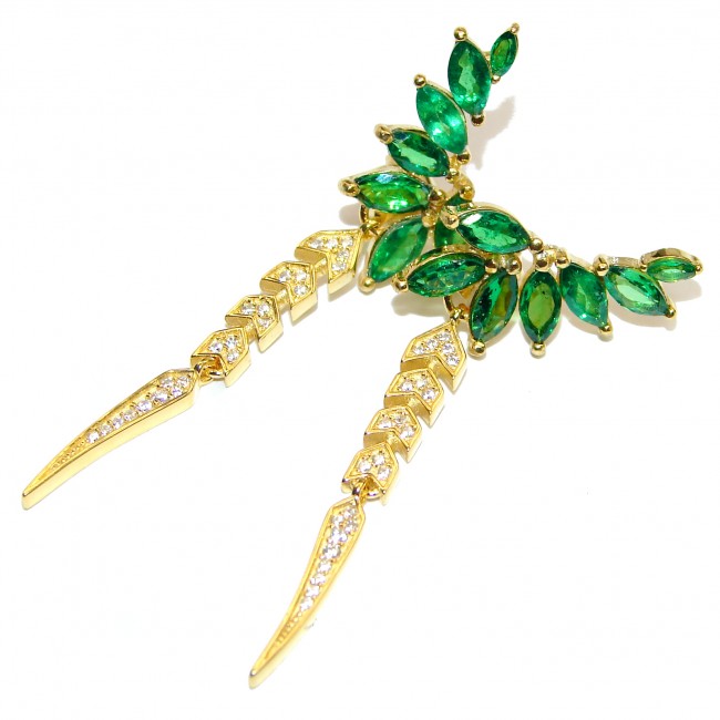 Spectacular Emerald 14K Gold over .925 Sterling Silver handmade earrings