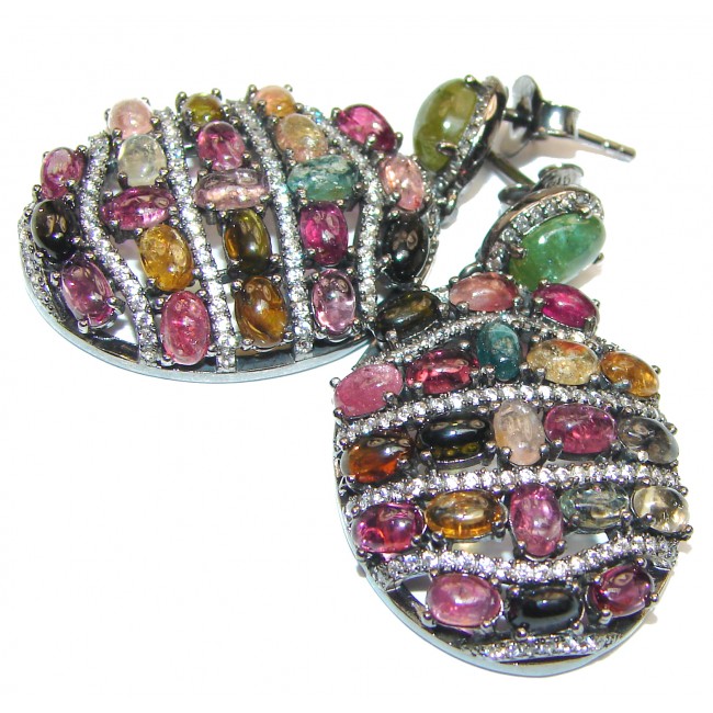 Authentic Watermelon Tourmaline black rhodium over .925 Sterling Silver handmade earrings