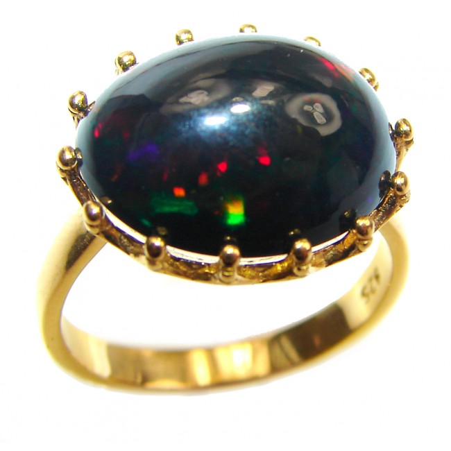 Vintage Design 12ctw Genuine Black Opal 18K Gold over .925 Sterling Silver handmade Ring size 8 1/4