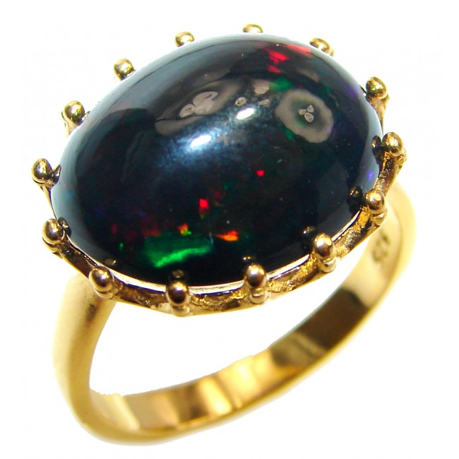 Vintage Design 12ctw Genuine Black Opal 18K Gold over .925 Sterling Silver handmade Ring size 8 1/4