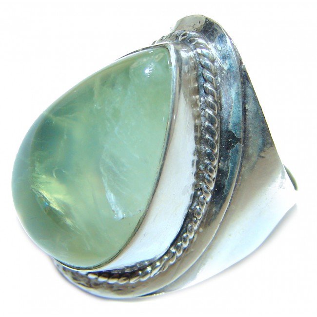 Natural Prehnite .925 Sterling Silver handmade ring s. 7 3/4