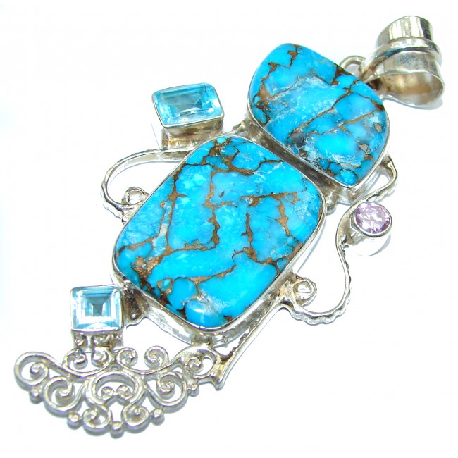 Blue Copper Turquoise .925 Sterling Silver handmade Pendant