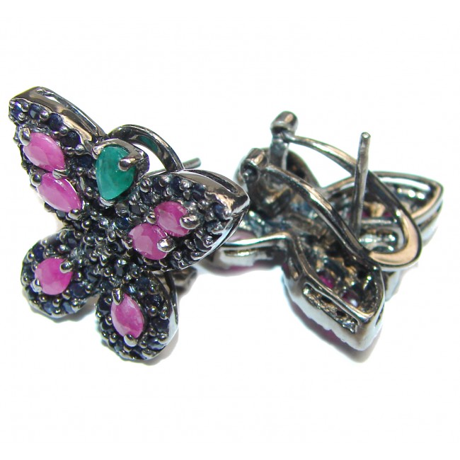 Butterflies Authentic Ruby Emerald .925 Sterling Silver handcrafted earrings