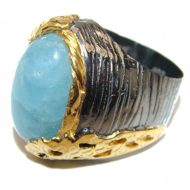 Genuine Aquamarine 14K Gold over .925 Sterling Silver handmade Cocktail Ring s. 9 3/4