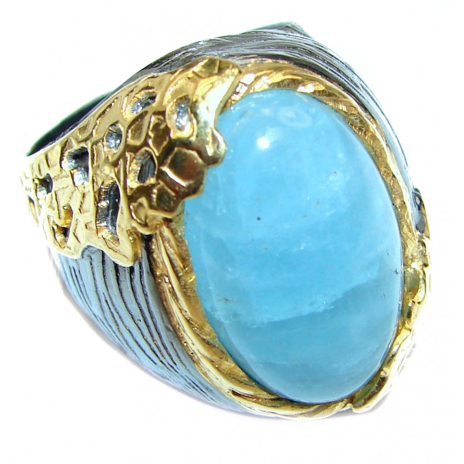 Genuine Aquamarine 14K Gold over .925 Sterling Silver handmade Cocktail Ring s. 9 3/4