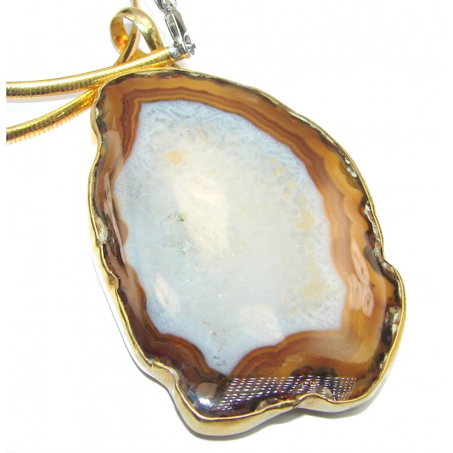 Oversized genuine Agate Gold over .925 Sterling Silver handcrafted necklace