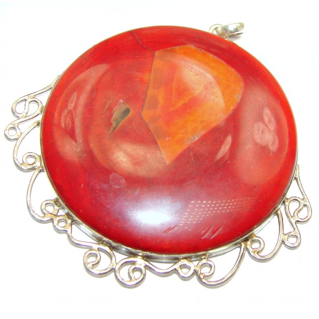 Sunset Mexican Fire Agate .925 Sterling Silver handmade Pendant