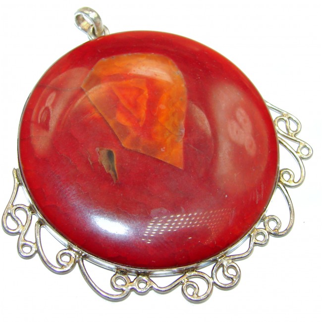 Sunset Mexican Fire Agate .925 Sterling Silver handmade Pendant