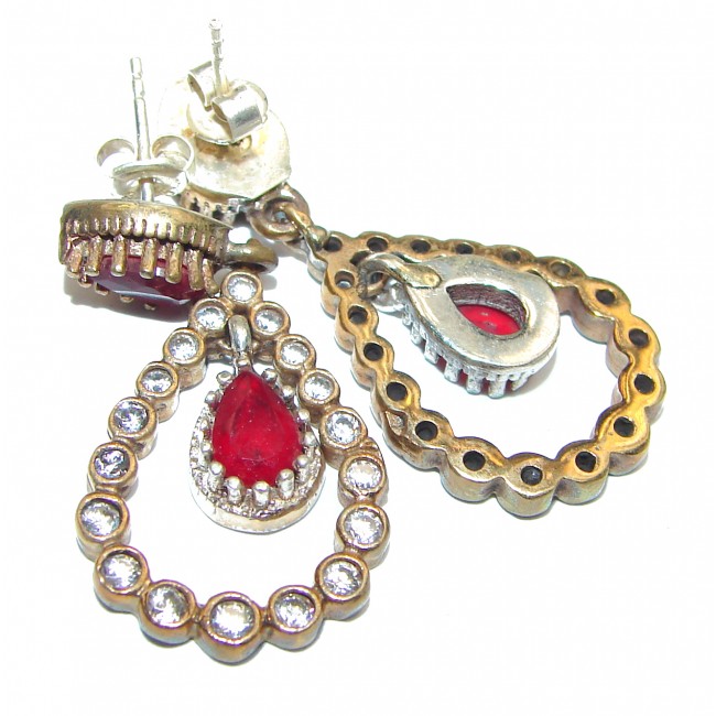 Huge Authentic Ruby .925 Sterling Silver handmade earrings