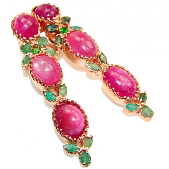 Stunning Huge Authentic Ruby Emerald .925 Sterling Silver handmade earrings