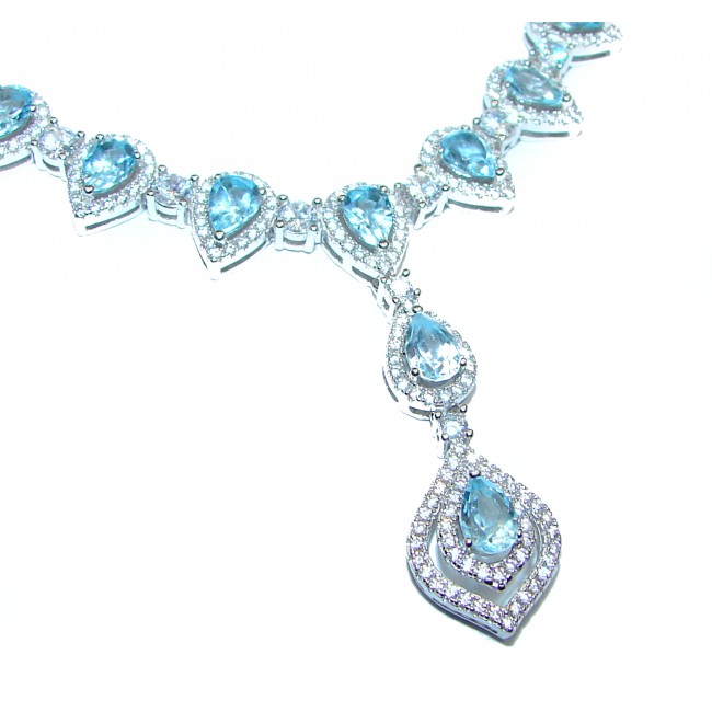 Pear Shaped genuine Swiss Blue Topaz .925 Sterling Silver handmade necklace
