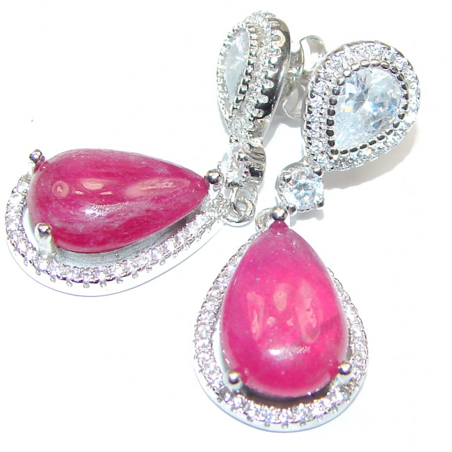 Huge Authentic 6.8c tw Ruby .925 Sterling Silver handmade earrings