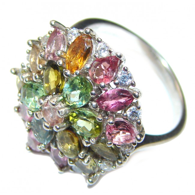 Genuine multicolor Sapphire .925 Sterling Silver handcrafted Ring size 7