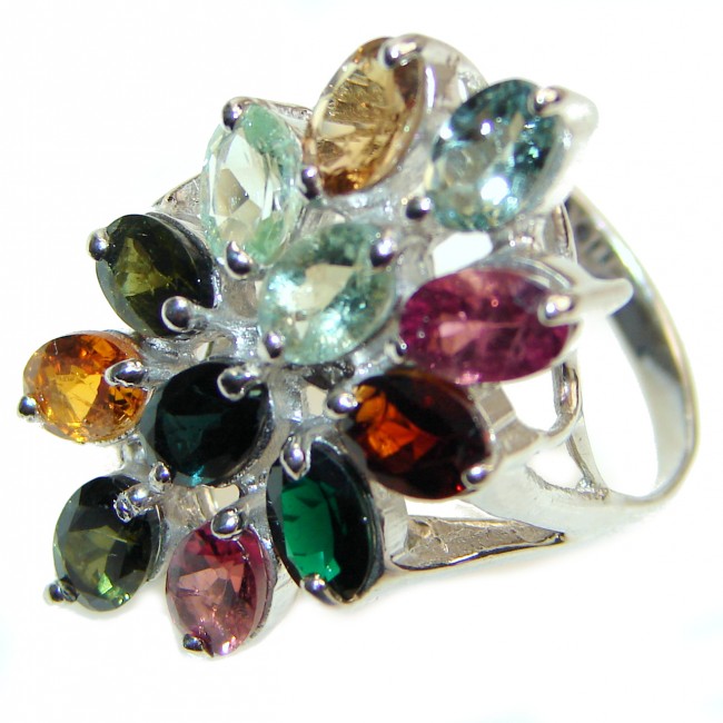 Natural Watermelon Tourmaline .925 Sterling Silver Statement ring size 8