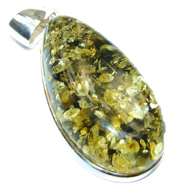 Natural green Amber .925 Sterling Silver handmade Pendant