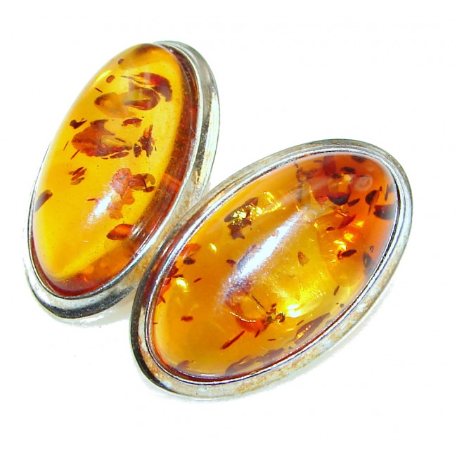 Juicy Genuine Baltic Amber .925 Sterling Silver Large Earrings