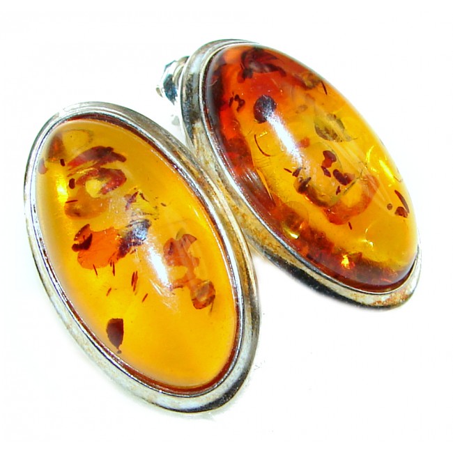 Juicy Genuine Baltic Amber .925 Sterling Silver Large Earrings