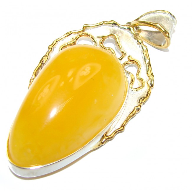 Incredible Beauty Natural Baltic Butterscotch Amber 2 tones .925 Sterling Silver handmade Pendant