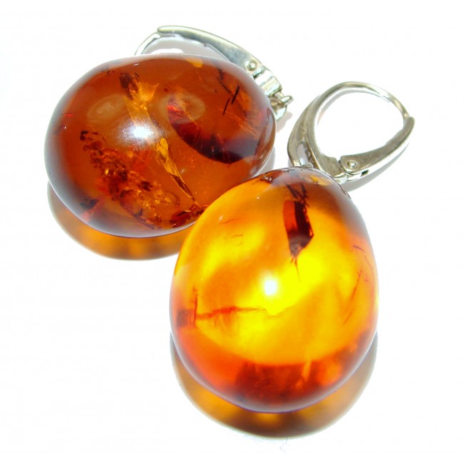 Large Juicy Genuine Baltic Amber .925 Sterling Silver handcrfated Earrings