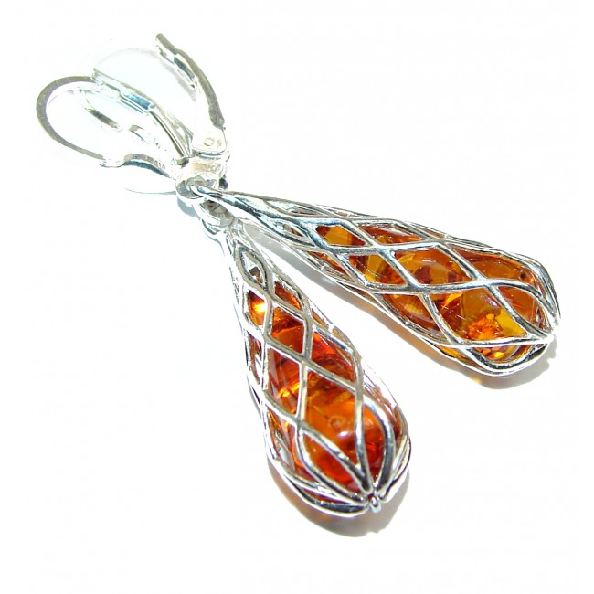 Big Authentic Baltic Amber .925 Sterling Silver handmade Earrings