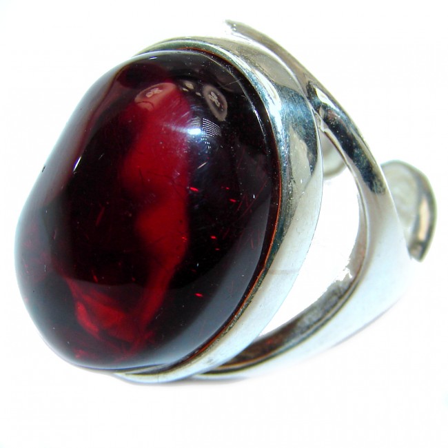 Excellent Cherry Amber .925 Sterling Silver handcrafted Ring s. 8 adjustable