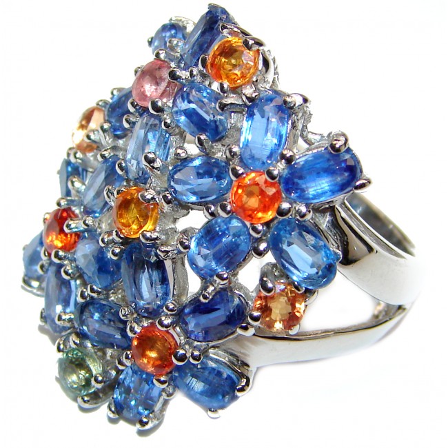 Large Genuine Kyanite Sapphire .925 Sterling Silver handcrafted Statement Ring size 8