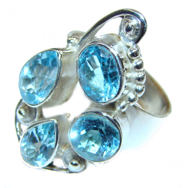 Melissa Genuine Swiss Blue Topaz .925 Sterling Silver handcrafted Statement Ring size 6