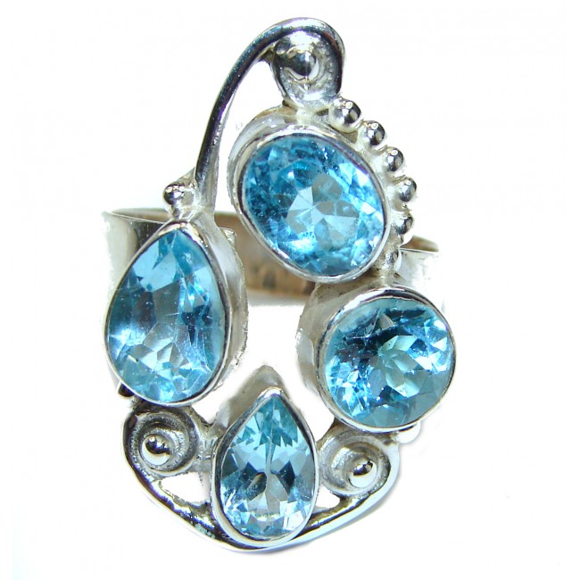 Melissa Genuine Swiss Blue Topaz .925 Sterling Silver handcrafted Statement Ring size 6