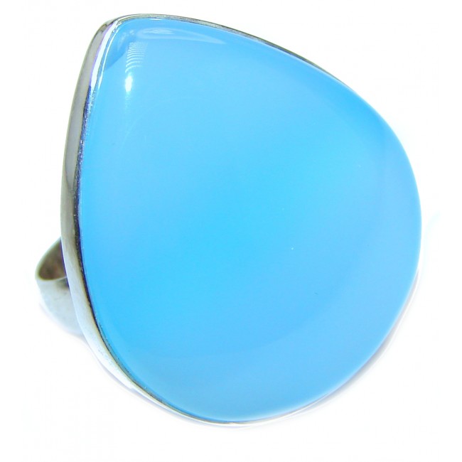 Huge Blue Chalcedony Agate .925 Sterling Silver handcrafted Ring s. 8 adjustable