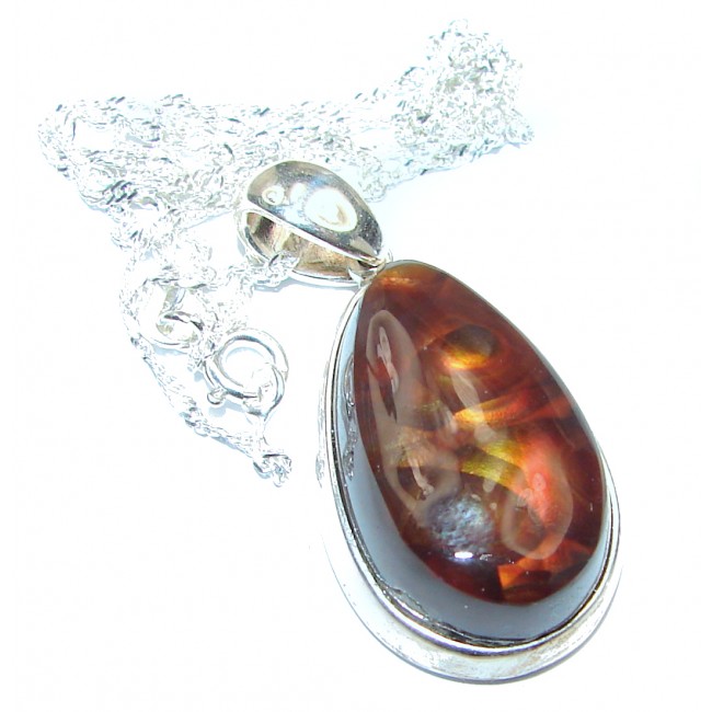 Unique genuine Fire Agate .925 Sterling Silver brilliantly handcrafted necklace