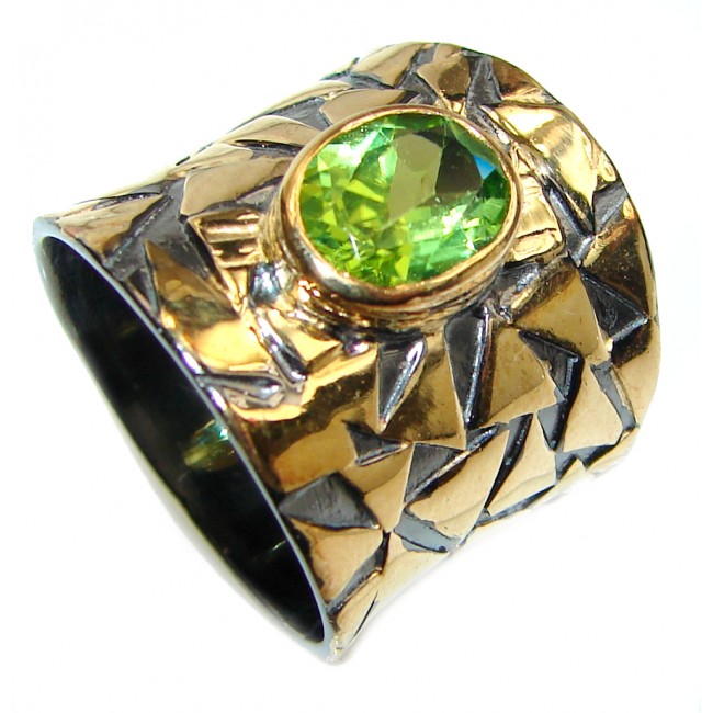 Energizing genuine Peridot 18K Gold over .925 Sterling Silver handcrafted Ring size 8
