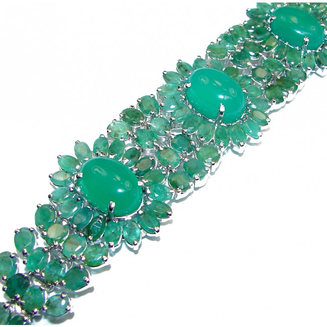 Green Royalty Huge Emerald Jade .925 Sterling Silver handcrafted Bracelet