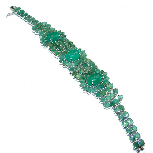 Green Royalty Huge Emerald Jade .925 Sterling Silver handcrafted Bracelet