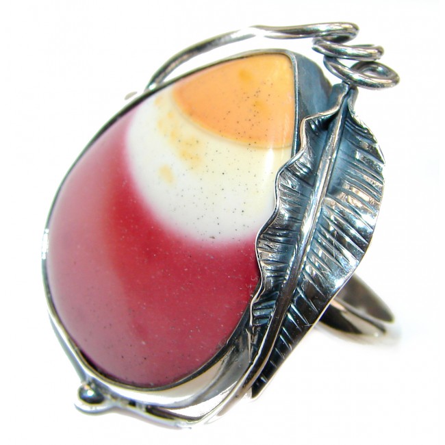 Large Flawless Australian Bracciated Mookaite .925 Sterling Silver Ring size 8 adjustable